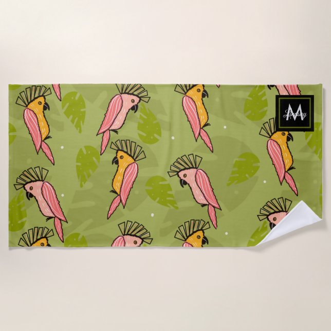 Toalla De Playa Aves Cockatoo Verdor Monstera (Anverso)