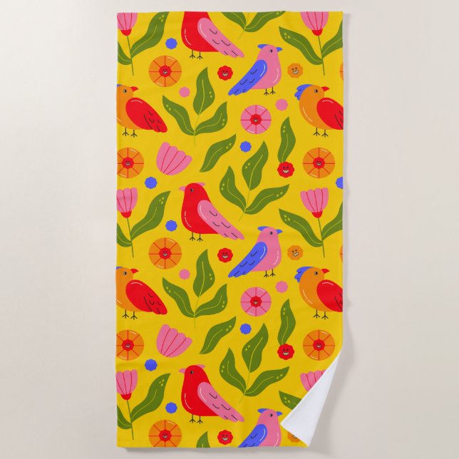 Toalla De Playa Aves felices se reúnen alegres (Anverso)
