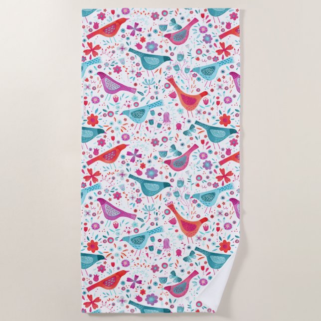 Toalla De Playa Aves y flores acuáticas modernas (Anverso)