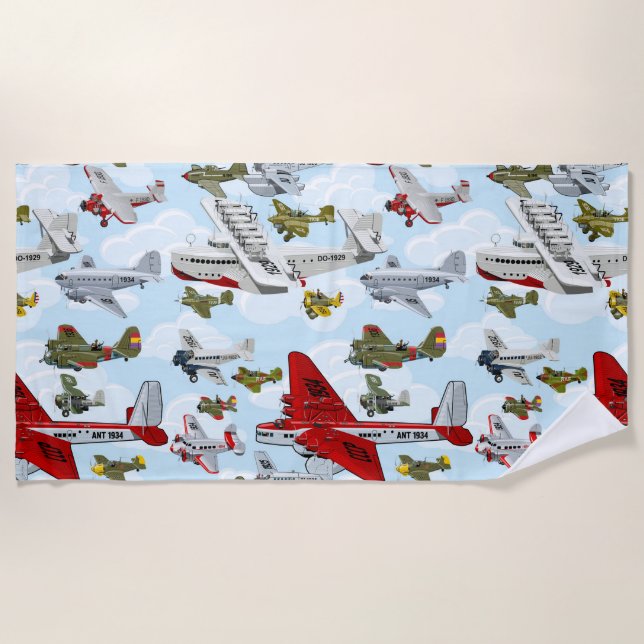 Toalla De Playa Aviones retro personalizado (Anverso)
