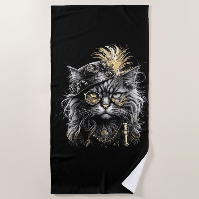 Toalla De Playa Awesome Steampunk Cat  (Anverso)