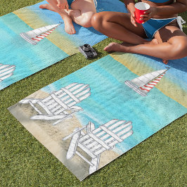 Toalla De Playa Azul acuático Sencillo barco de vela costero