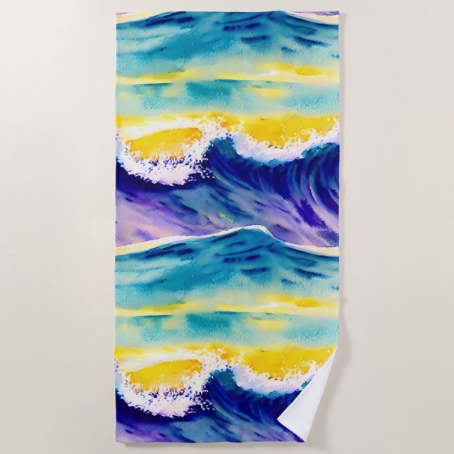 Toalla De Playa Azul cielo acuarela tiempo de verano Vacaciones (Anverso)