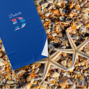 Toalla De Playa Azul coralino de lujo moderno nombre inicial D azu