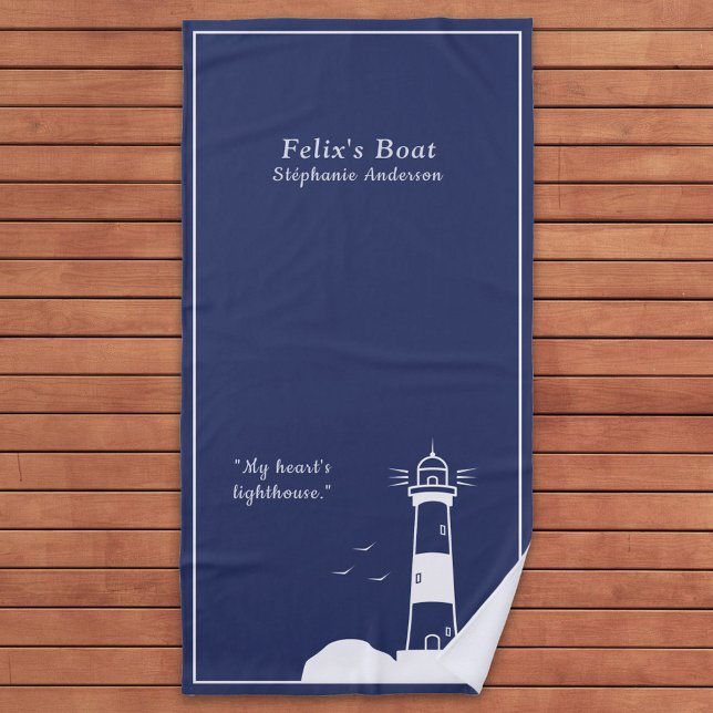 Toalla De Playa Azul de la Marina de Faro (Lighthouse Navy Blue Beach Towel)
