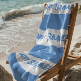 Toalla De Playa Azul de moda Rayas Blancas ¡Feliz Verano!