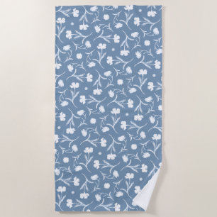 Toalla De Playa Azul Gris Blanco Libertad Patrón Floral Elegante P