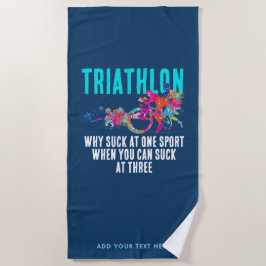 Toalla De Playa Azul Marino Moderno Triatlón Deporte Humor Tipogra
