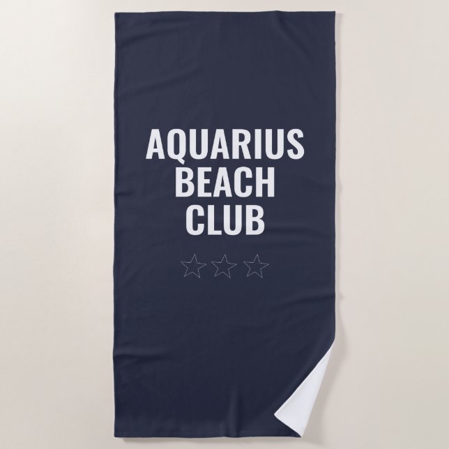 Toalla de playa azul moderna simple signo zodiacal (Anverso)