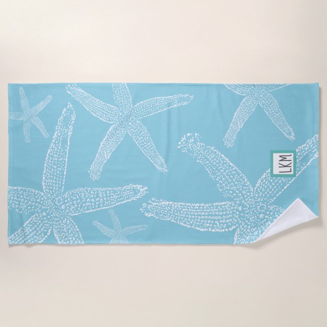 Toalla De Playa Azul pálido Starfish personalizado (Anverso)