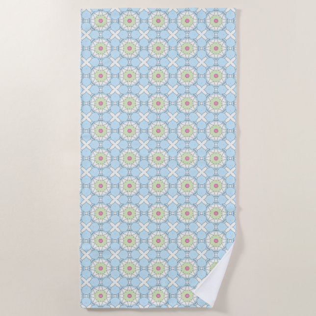 Toalla De Playa Azul pastel decorativo con estampado geométrico  (Anverso)