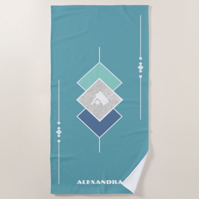 Toalla de playa azul personalizada (Anverso)