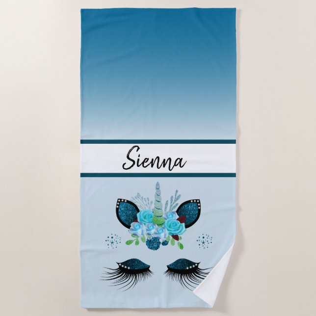 Toalla de playa azul personalizada de la cara del (Anverso)