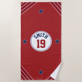 Toalla de playa azul y roja inspirada en el deport