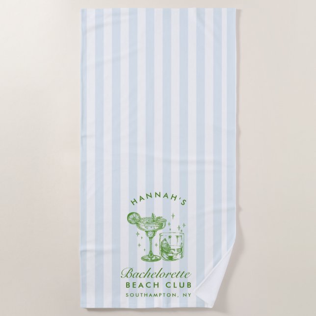 Toalla de playa azul y verde retro moderna para de (Anverso)