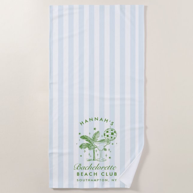 Toalla de playa azul y verde retro moderna para de (Anverso)