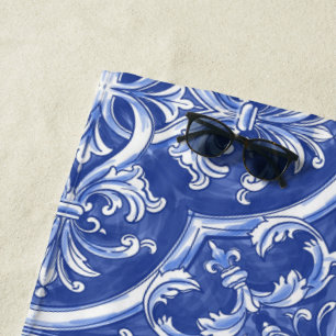 Toalla De Playa Azulejos portugueses tribales tradicionales acuare