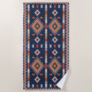 Toalla De Playa Azure Navy and Terracotta Geometric Tribal