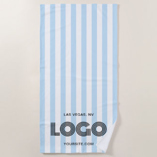 Toalla De Playa Baby Blue and White Classic Stripe Logo