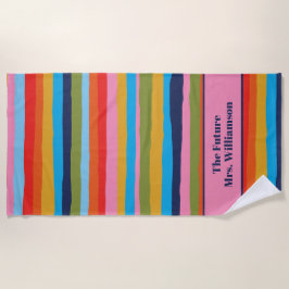 Toalla De Playa Bachelorette Bridal Gift Colorful Serrate Stripes