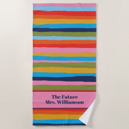 Toalla De Playa Bachelorette Bridal Gift Colorful Serrate Stripes