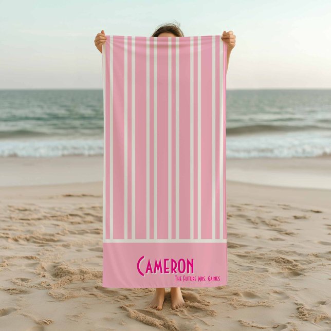 Toalla De Playa Bachelorette de Moda Rosa (Pink City Chic Stripe Beach Towel)