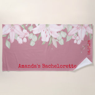 Toalla De Playa Bachelorette floral blanca rosada personalizada pe