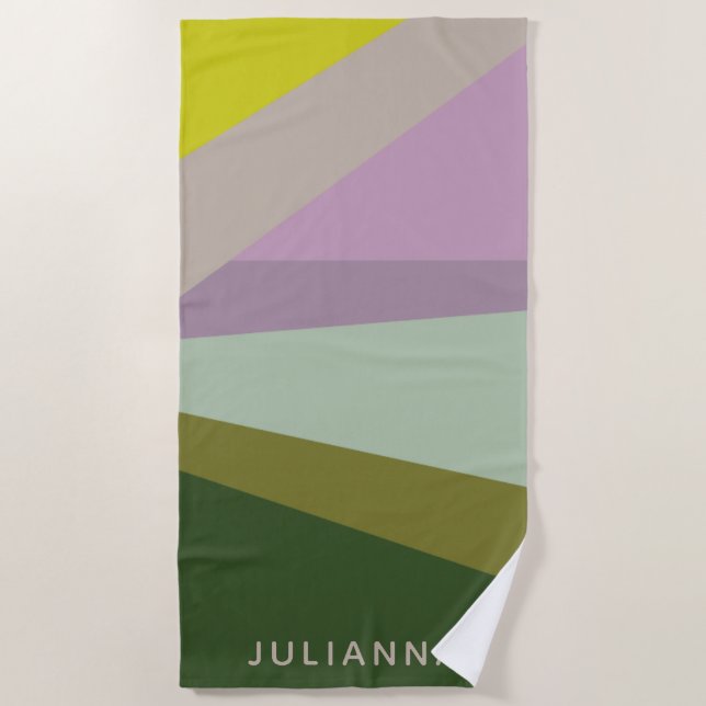 Toalla De Playa Bachelorette Geométrica Verde Púrpura Personalizad (Anverso)