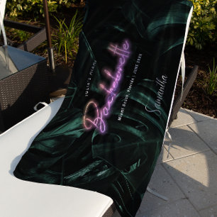 Toalla De Playa Bachelorette Tropical Palms Neon Monograma