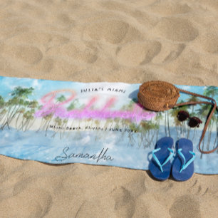 Toalla De Playa Bachelorette Tropical Palms Neon   Monograma