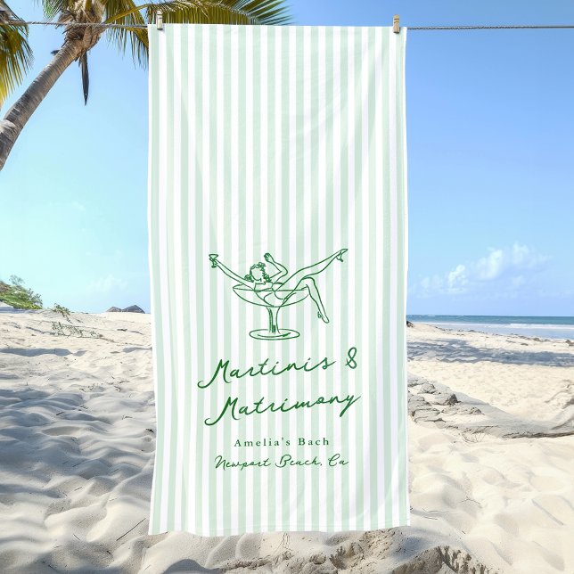 Toalla De Playa Bachelorette Verde Martinis & Matrimony (Subido por el creador)