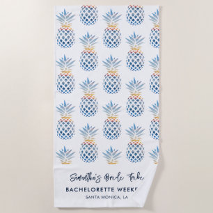 Toalla De Playa Bachelorette Weekend White Blue Pineapple