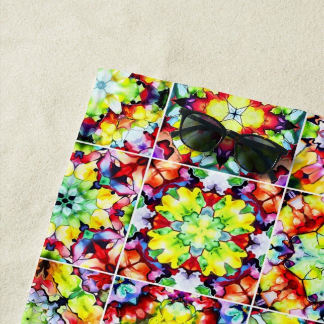 Toalla De Playa Baldosas mediterráneas, mosaicos de tinta de alcoh (In situ)