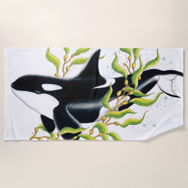 Toalla De Playa Ballena orca en Kelp Forest (Anverso)