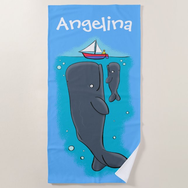 Toalla De Playa Ballenas amigables con personalizado de veleros (Anverso)