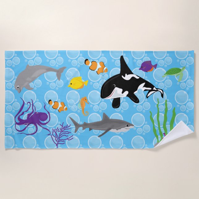 Toalla De Playa Ballenas oceánicas, tiburones y peces (Anverso)