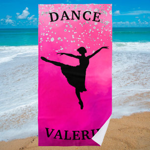 Toalla De Playa Ballerina Dance Pink Ombre Sparkle