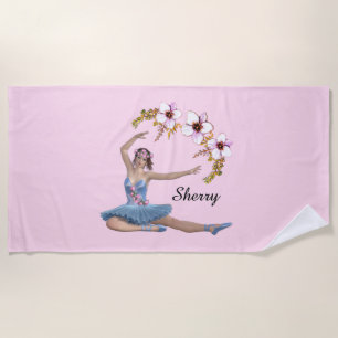 Toalla De Playa Ballerina en rosa personal azul