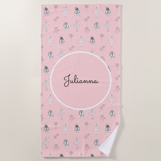 Toalla De Playa Ballerina rosa y flores (Anverso)