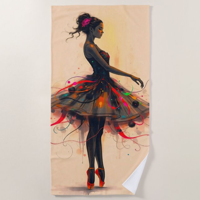Toalla De Playa Ballerina Tanzt in Farbexplosion (Anverso)