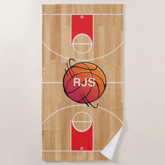 Toalla De Playa Baloncesto del monograma en la cancha de básquet