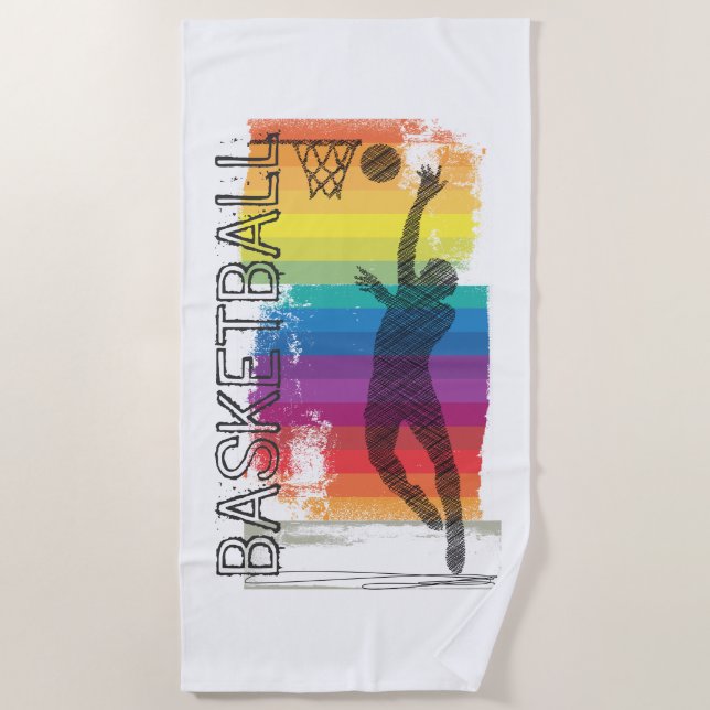Toalla De Playa Baloncesto Grunge Arcoiris Ilustracion Blanco (Anverso)