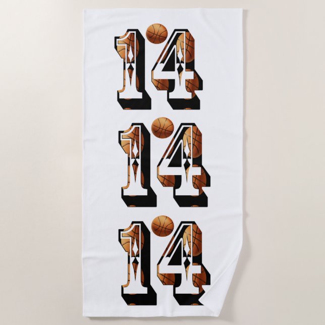 Toalla De Playa Baloncesto Número 14 Hecho De Baloncesto, (Anverso)
