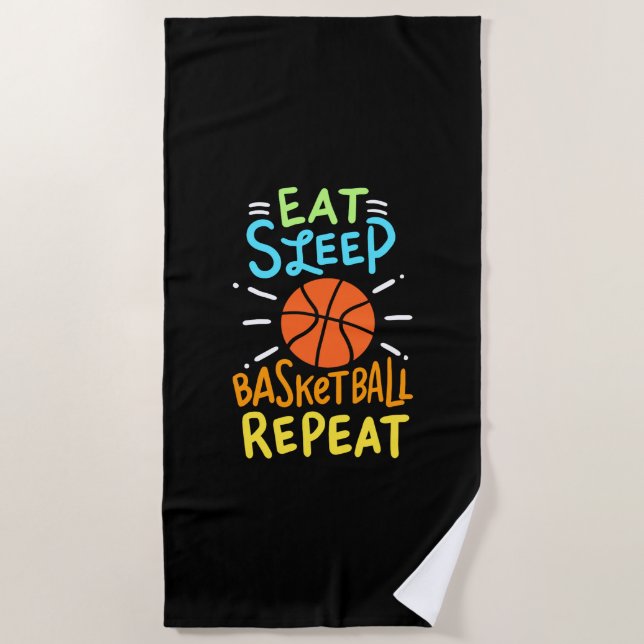 Toalla De Playa Baloncesto - Repetición de Eat Sleep Basketball (Anverso)