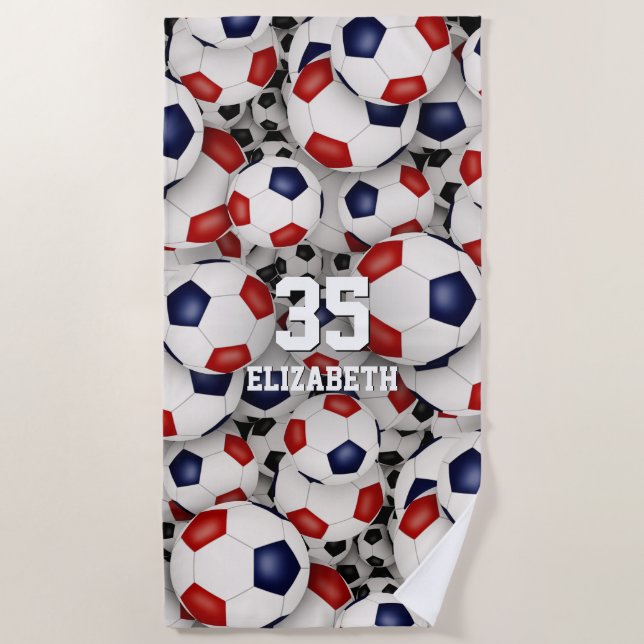 Toalla De Playa balones de fútbol azul rojo divertido patrón depor (Anverso)