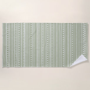 Toalla De Playa Bamanko Doted Striped Mudcloth Pattern Sage Green