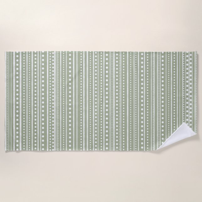 Toalla De Playa Bamanko Doted Striped Mudcloth Pattern Sage Green (Anverso)