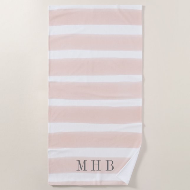 Toalla De Playa Banda acuática rosa pastel Monograma (Anverso)