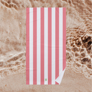 Toalla De Playa Banda rosada de cabana y monograma verde personali