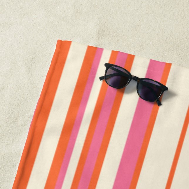 Toalla De Playa Bandas complejas: rosa, Naranja y crema (In situ)